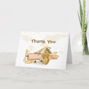 Junge Bär Explorer Weltkarte Flugzeug Baby Shower Dankeskarte