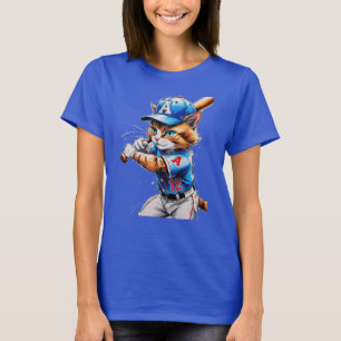 Junge Baseballkatze in Uniform mit seinem Schläger T-Shirt