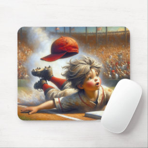 Junge Baseballspieler rutscht auf Home Plate Mousepad