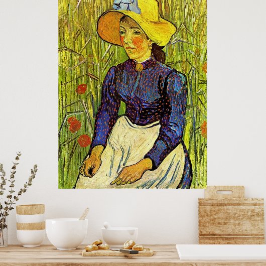 Junge Bauernfrau mit Strawhat, Vincent van Gogh Poster (Küche)