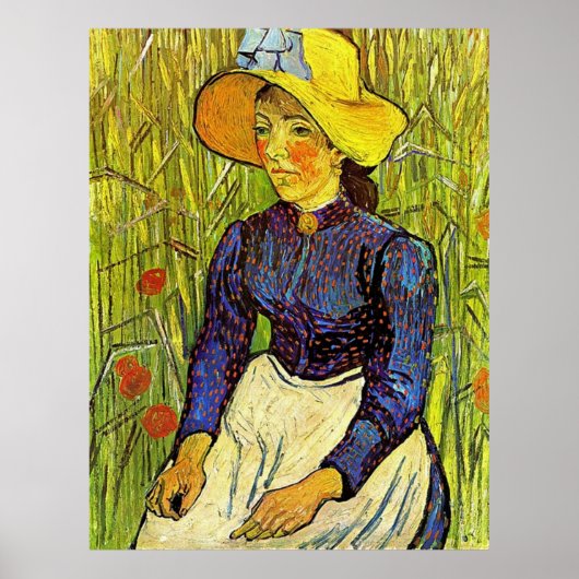 Junge Bauernfrau mit Strawhat, Vincent van Gogh Poster (Vorne)