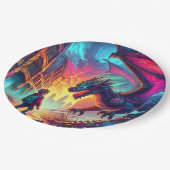 Junge begegnet einem Drachen in einer dystopischen Pappteller (Schrägansicht)