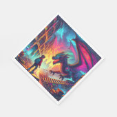 Junge begegnet einem Drachen in einer dystopischen Serviette (Ecke)