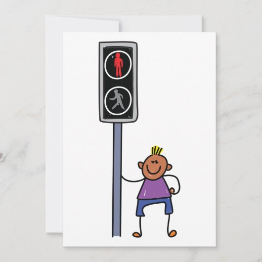 Junge bei Fußgängerüberquerung mit rotem Stoppsign Einladung (Vorderseite)