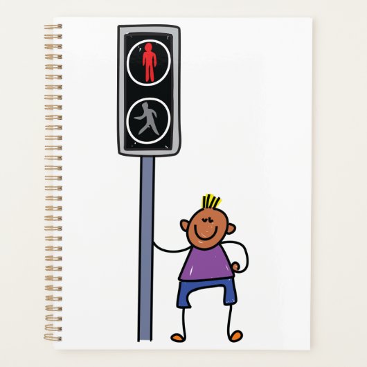 Junge bei Fußgängerüberquerung mit rotem Stoppsign Planer (Vorderseite)