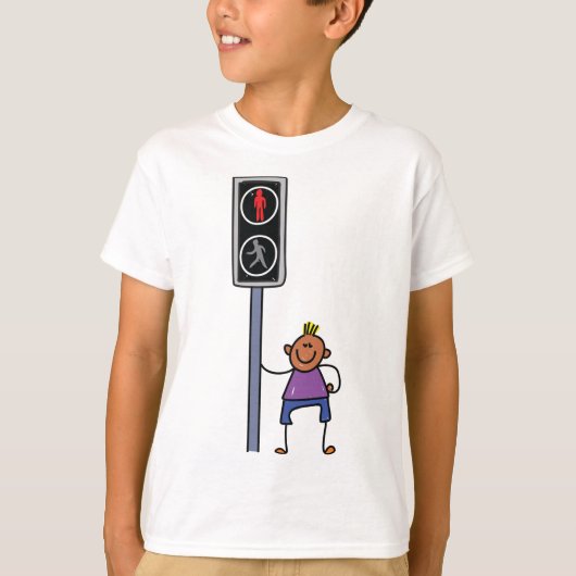 Junge bei Fußgängerüberquerung mit rotem Stoppsign T-Shirt (Vorderseite)