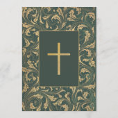 Junge Bestätigung Gold Cross Green Vintag Thistle Einladung (Rückseite)