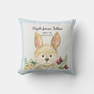 Junge Birth Stats Rabbit Watercolor Woodland Tier Kissen