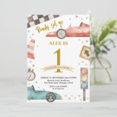 Junge Birthday Racing Cars Einladung (Stehend Vorderseite)