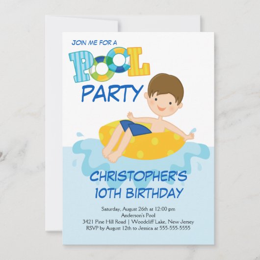 Junge Birthday Summer Pool Party Einladung (Vorderseite)