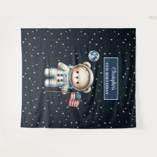 Junge Birthday Wall Decke mit Space Teddy Bären Wandteppich (Vorderseite (Horizontal))