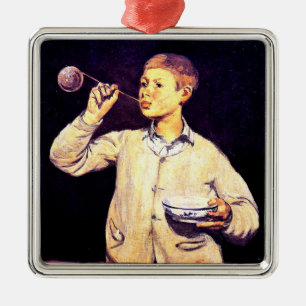 Junge bläst Seifenblasen, von Edouard Manet, Ornament Aus Metall