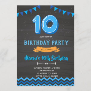 Junge blau Einladung zum 10. Geburtstag