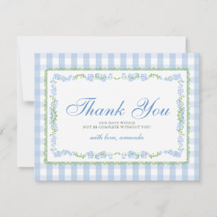 Junge Blau Floral Grandmillenial Babyparty Gingham Dankeskarte