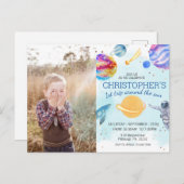 Junge blaue Astronaut Space Geburtstagsparty Postkarte (Vorne/Hinten)