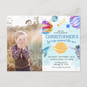 Junge blaue Astronaut Weltraum Geburtstagsfeier Postkarte