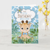 Junge Blauer Jungle Giraffe Thema 5. Geburtstag Karte (Gelbe Blume)