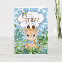 Junge Blauer Jungle Giraffe Thema 5. Geburtstag Karte
