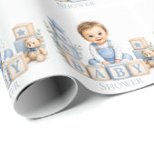 Junge blockiert Babyparty Geschenkpapier (Rolleneckpunkt)