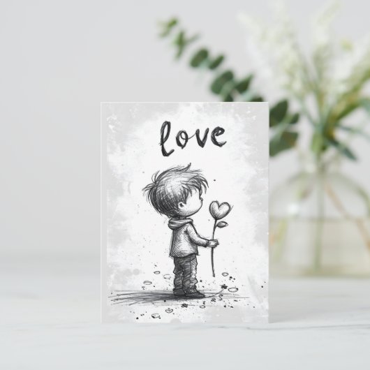 Junge Blume Valentinstag Postkarte (Stehend Vorderseite)