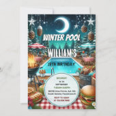 Junge bruh Barbeque Winter Pool Party 13. Geburtst Einladung (Vorderseite)