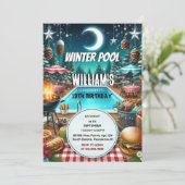 Junge bruh Barbeque Winter Pool Party 13. Geburtst Einladung (Stehend Vorderseite)