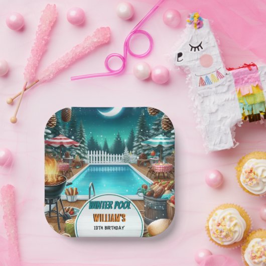 Junge bruh Barbeque Winter Pool Party 13. Geburtst Pappteller (Party)