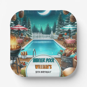 Junge bruh Barbeque Winter Pool Party 13. Geburtst Pappteller