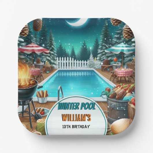 Junge bruh Barbeque Winter Pool Party 13. Geburtst Pappteller (Vorderseite)