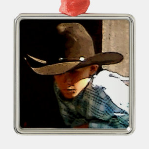 Junge Cowboy-Weihnachtsverzierung Silbernes Ornament