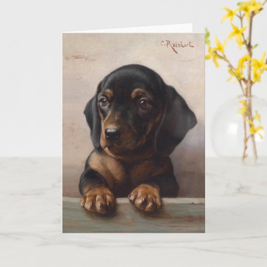 Junge Dackel | Carl Reichert Karte (Gelbe Blume)