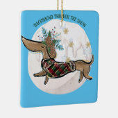 Junge Dackel durch den Schnee Keramikornament (Rechts)