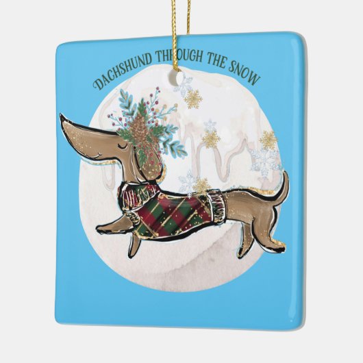 Junge Dackel durch den Schnee Keramikornament (Links)