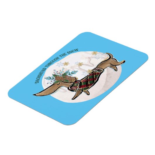 Junge Dackel durch den Schnee Magnet (Linke Seite)