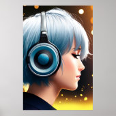 Junge Dame hört Musik | AI Art Poster (Vorne)