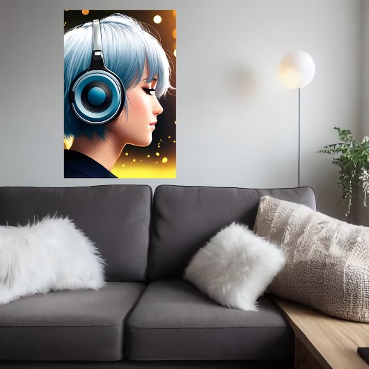 Junge Dame hört Musik | AI Art Poster