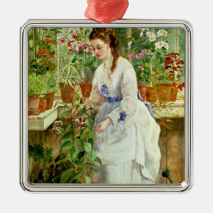 Junge Dame in einem Konservatorium Silbernes Ornament
