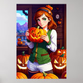 Junge Dame mit langem Haar und Kürbis | Art der AI Poster (Vorne)