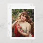 Junge Dame mit Rose Postkarte (Vorne/Hinten)