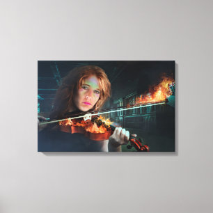 Junge Dame Violine in Flammen Leinwanddruck