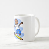 Junge, der auf gelbe Bleistift-Tasse surft Kaffeetasse (VorderseiteRechts)