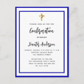 Junge der Bestätigung königsblau weiß Einladungspostkarte (Vorderseite)