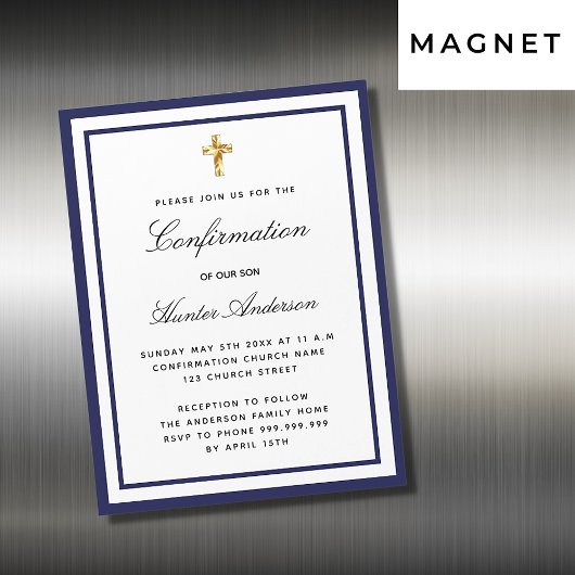 Junge der Bestätigung königsblau-weiße Minimalisti Magneteinladung