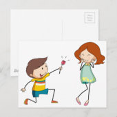Junge, der Freundin Blume gibt Postkarte (Vorne/Hinten)