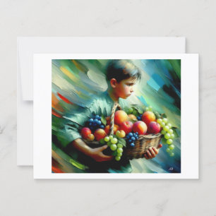 Junge, der Früchte trägt, Postkarte