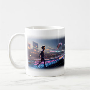 Junge, der in eine neonfarbene Zukunft träumt Tass Kaffeetasse