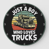 Junge, der LKW Lieben Große Wanduhr (Vorderseite)