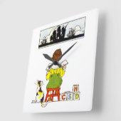 Junge, der mit Cat liest Quadratische Wanduhr (Winkel)