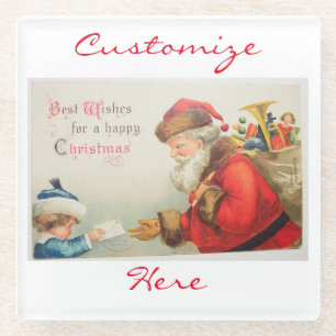 Junge, der Santa Thunder_Cove Vintag schreibt Glasuntersetzer