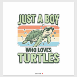 Junge, der Schildkröten liebt Vintage-Stich-Design Aufkleber